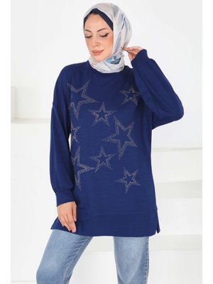 Lacivert Yıldız Taş Detaylı Oysho Tunik
