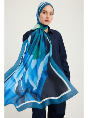 70x190 Cm Işıklı Çiçekler Mavi Vierra Desenli Viskon Şal 70x190 Cm Işıklı Çiçekler Mavi Vierra Desenli Viskon Şal