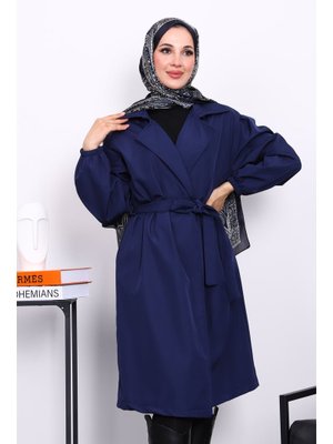 Lacivert Kruvaze Yaka Kuşaklı Trençkot Lacivert Kruvaze Yaka Kuşaklı Trençkot