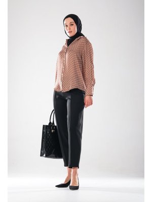 Gizli Fermuarlı Şık Pantolon 2293_ Scuba Kumaş Yüksek Bel Nervür Detaylı Havuç