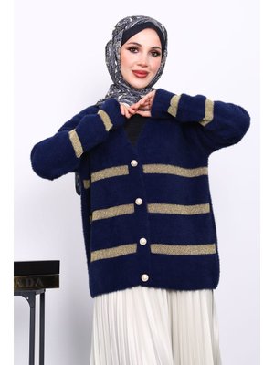 Lacivert V Yaka Angora Yumoş Hırka