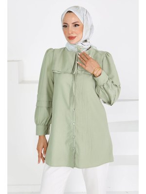 Haki Kare Yaka Detaylı Dokuma Tunik Haki Kare Yaka Detaylı Dokuma Tunik