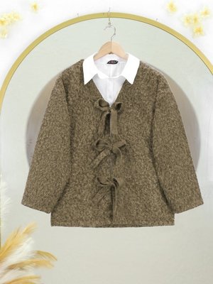 Açık Kahve Önü Bağlamalı Kırçıllı Kaşe Ceket