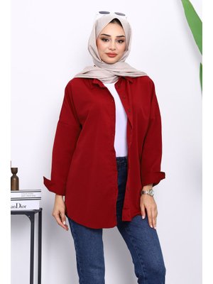 Bordo Düğmeli Salaş Terikoton Gömlek Bordo Düğmeli Salaş Terikoton Gömlek