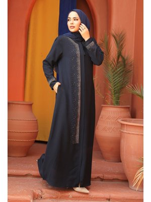 Boncuk Detaylı Lacivert Abaya 26331l