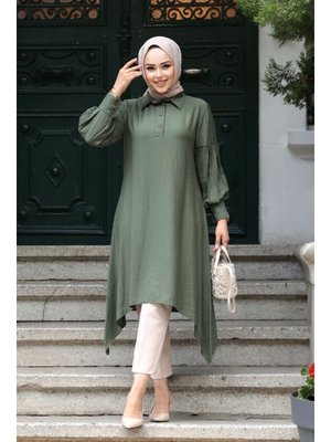 Asimetrik Detaylı Haki Tunik 615hk Asimetrik Detaylı Haki Tunik 615hk