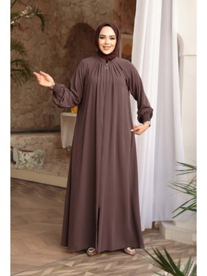 Fermuarlı Kahverengi Ferace 45293kh