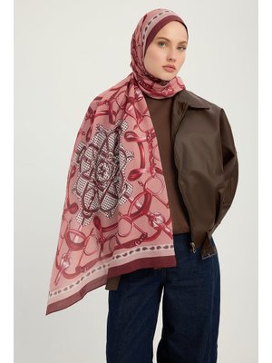 70x190 Cm Süvarinin Arması Bordo Vierra Desenli Viskon Şal
