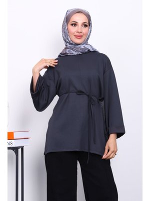 Antrasit Yanları Yırtmaçlı Bel İpli Tunik Antrasit Yanları Yırtmaçlı Bel İpli Tunik