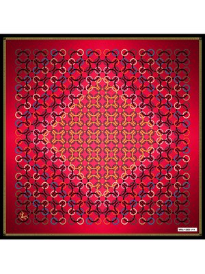 Kırmızı Geometrik Desen Black Seri Twill Eşarp Askısı İle Birlikte 90x90 Cm