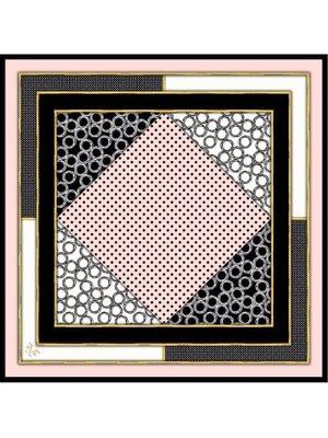 Geometrik Desen Gold Seri Twill Eşarp Askısı İle Birlikte 90x90 Cm Pudra Siyah