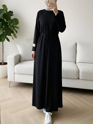 Siyah Yuvarlak Yaka Beli Bağlamalı Oysho Elbise