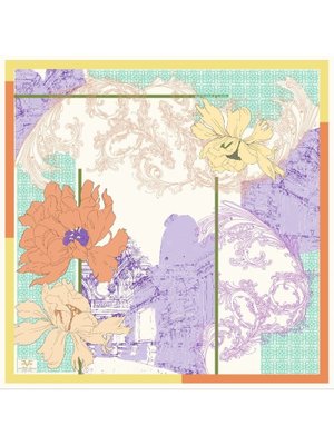 Sarı Desenli Kışlık İtalyan Şifon Eşarp Askısı İle Birlikte 110x110 Cm