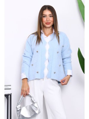 Bebe Mavi Düğme Detaylı Angora Yumoş Triko Hırka