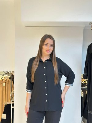 Siyah Büyük Beden Truvakar Kol Gömlek Saks Siyah Büyük Beden Truvakar Kol Gömlek Saks