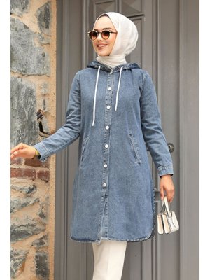 Kapüşonlu Lacivert Kot Kap 19117l