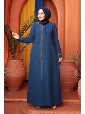 Boncuk Detaylı İndigo Mavisi Abaya 26331ım