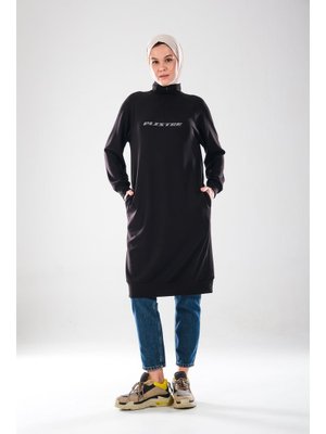 Reflektör Baskılı, Dik Yakalı Fermuarlı, Cepli, Yumuşak Doku 2290_ Spor Tunik Elbise