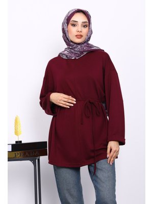 Mürdüm Yanları Yırtmaçlı Bel İpli Tunik Mürdüm Yanları Yırtmaçlı Bel İpli Tunik