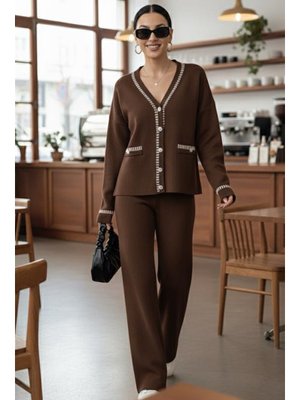 Kahverengi Kesik Çizgili Ceket Takım
