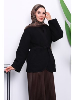 Siyah Kapitone Kuşaklı Astarlı Ceket Siyah Kapitone Kuşaklı Astarlı Ceket