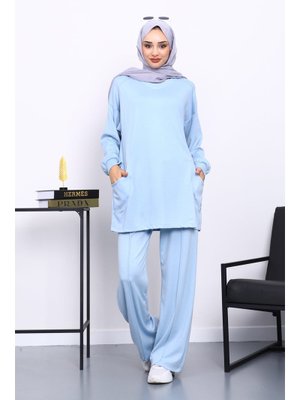 Bebe Mavi Yan Cepli Omuz Parçalı Alt Çımalı Modal Takım