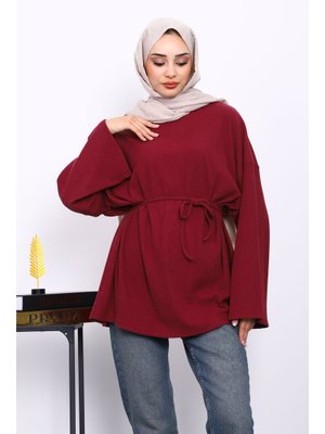 Mürdüm Bisiklet Yaka Bel Kuşaklı Tunik Mürdüm Bisiklet Yaka Bel Kuşaklı Tunik