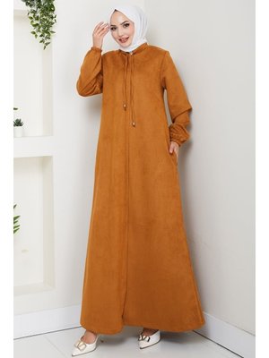 Taba Gizli Fermuarlı Süet Ferace