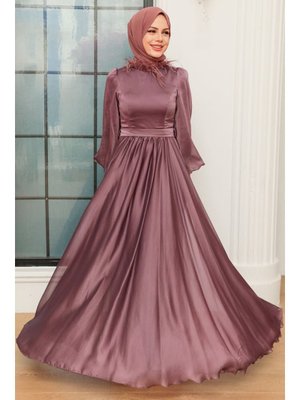 Yakası Tüy Detaylı Koyu Gül Kurusu 21330kgk