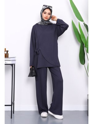 Antrasit Yandan Kuşak Bağlamalı Pantolonlu Takım