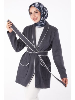 Antrasit Antrasıt Ara Biye Detaylı Kaşe Kaban