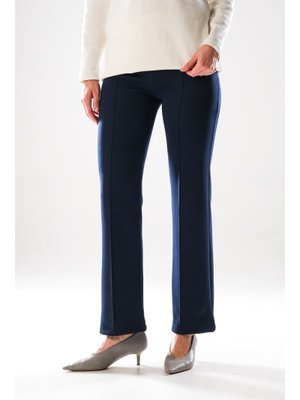 Gizli Fermuarlı Şık Pantolon 2292_ Scuba Kumaş Flare Yüksek Bel, Nervür Detaylı,