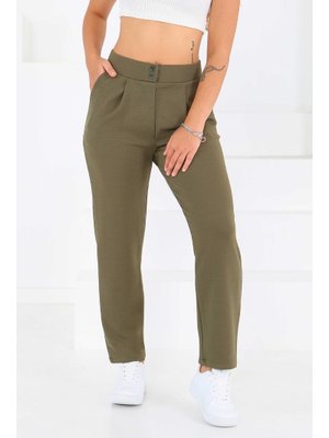 Haki Çift Düğmeli Spor Pantolon Haki Çift Düğmeli Spor Pantolon
