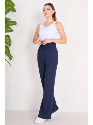 Lacivert Lacıvert Beli Lastikli Pantolon Lacivert Lacıvert Beli Lastikli Pantolon