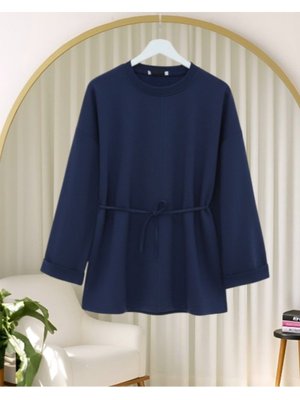 Laci Kolu Katlı Beli Bağlamalı Yırtmaçlı Kompakt Penye Tunik