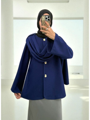 Laci Şal Detaylı Kışlık Keçe Ceket