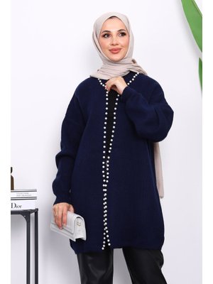 Lacivert İncili Yumoş Triko Hırka