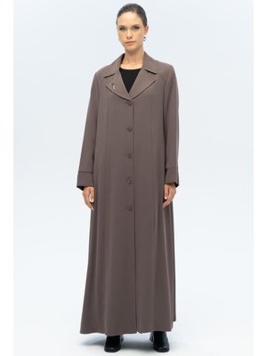 Vizon A Ceket Yaka Broş Detaylı Astarlı Büyük Beden Pardesü