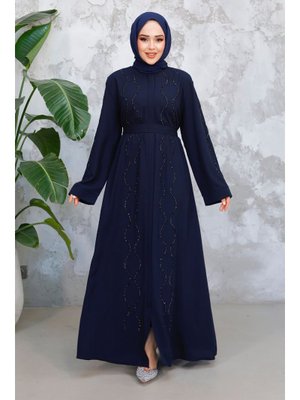 Boncuk İşlemeli Lacivert Abaya 29117l