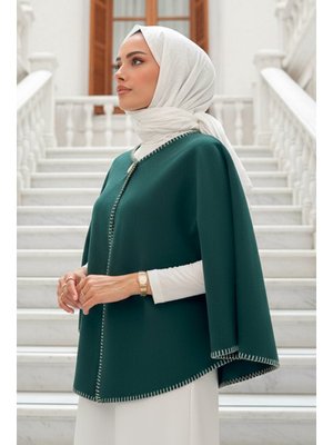 Zümrüt Yeşili Tek Düğmeli Kaşe Panço