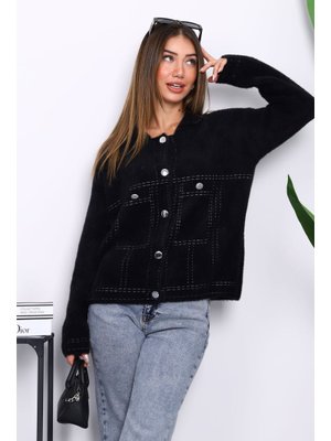 Siyah Angora Yumoş Triko Hırka