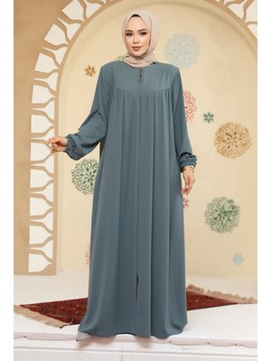 Fermuarlı Çağla Yeşili Ferace 45285cy