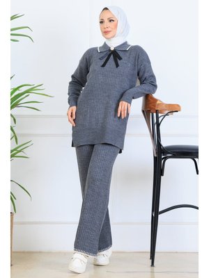 Antrasit Yakası Kurdele Detay Triko Takım