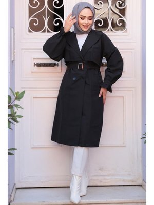 Kemerli Siyah Trençkot 26421s