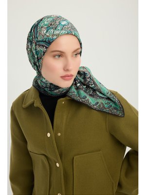 90x90 Cm Ebedi Saraylar Zümrüt Vierra Desenli Viskon Eşarp