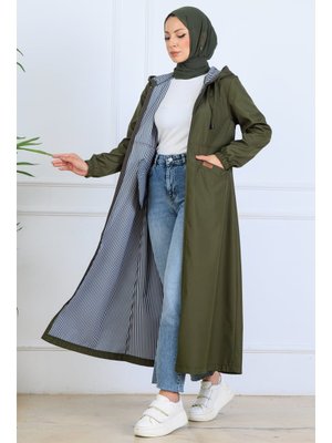 Haki İçi Desenli Uzun Kap