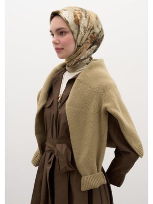 Bej Rosıne Desen Pamuklu Viskon Eşarp Naturel