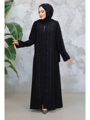 Boncuk İşlemeli Siyah Ferace 29122s