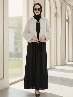 Krem İçi Astarlı Kürklü Kaban