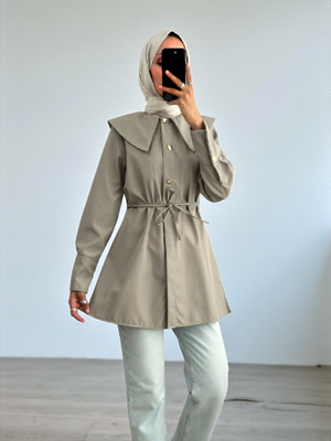 Mint Geniş Yakalı Beli Bağlamalı Bonding Kap